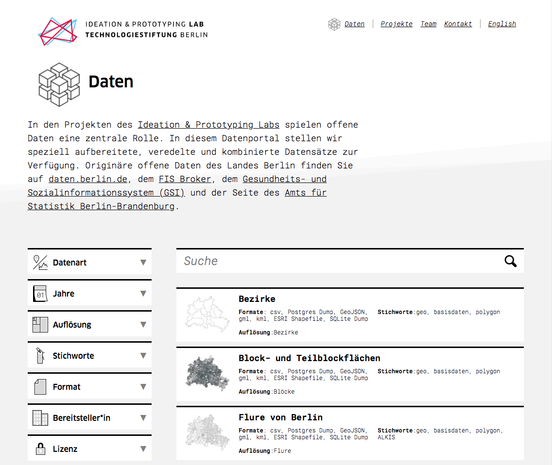 Screenshot of the Open Data <a href='http://data.technologiestiftung-berlin.de'>collection</a> curated by the Technologiestiftung Berlin